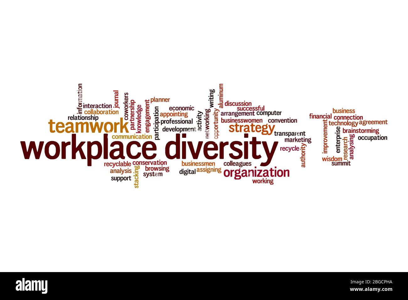 Concetto di nuvola di parole sulla diversità dell'ambiente di lavoro su sfondo bianco Foto Stock