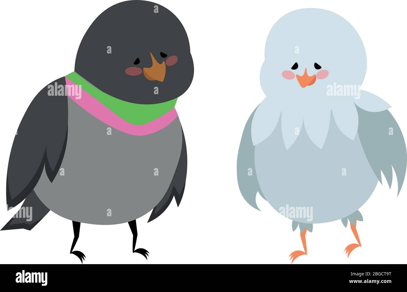 Colomba grigia e bianca. Uccelli incantevoli. Design per bambini per stampe, poster, vestiti. Illustrazione Vettoriale