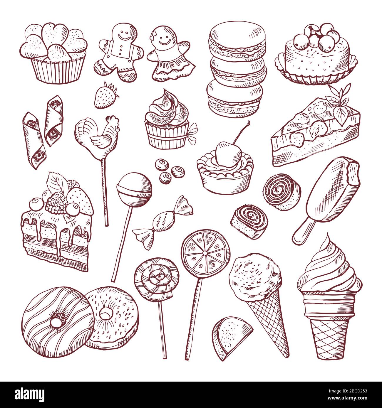 Immagini vettoriali di diversi dolci e torte Illustrazione Vettoriale