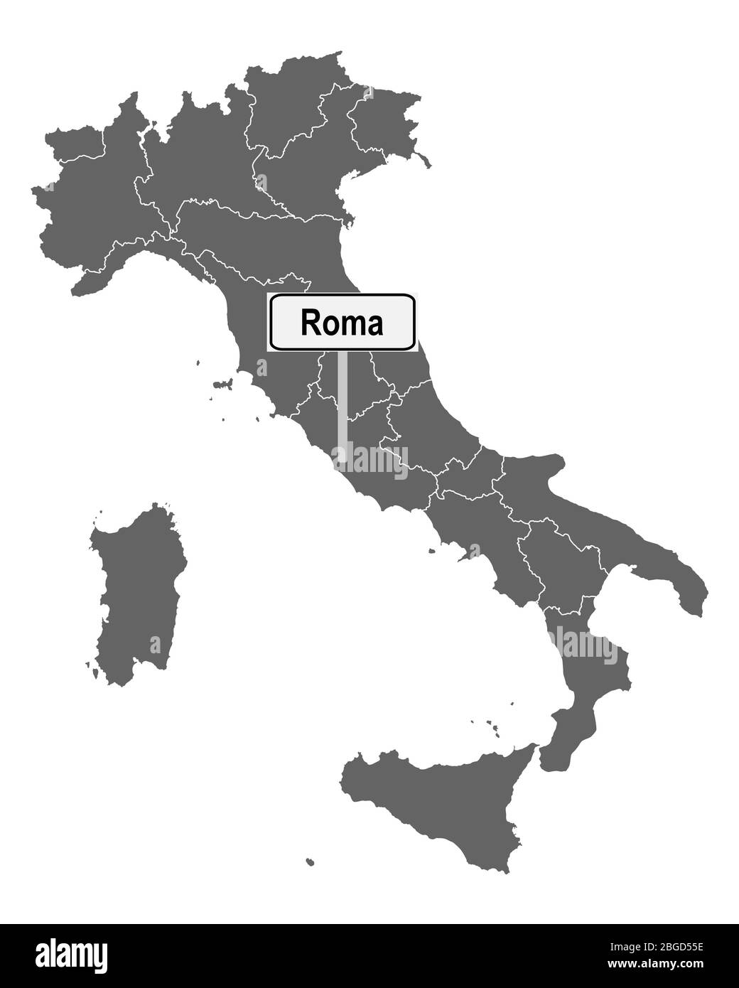 Mappa dell'Italia con indicazione stradale di Roma Foto Stock