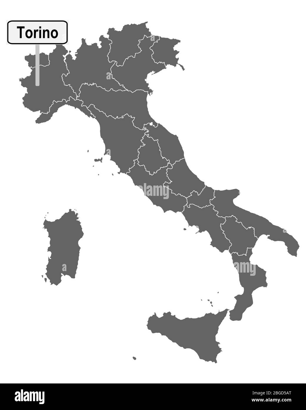 Mappa d'Italia con segnaletica stradale di Torino Foto Stock