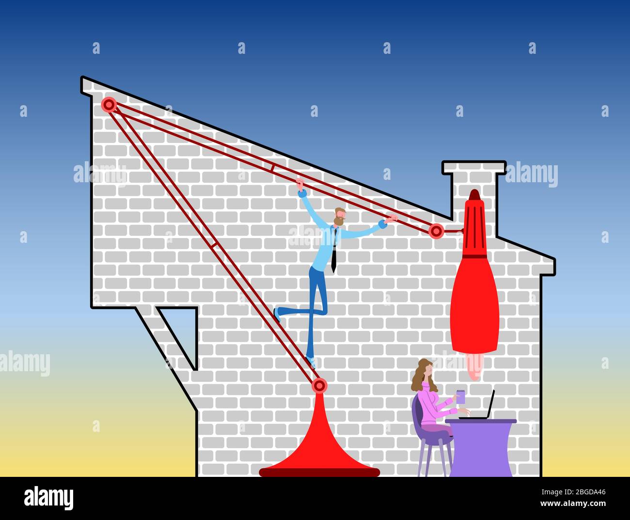 Uomo utile che tiene la lampada da tavolo per uno studente di formazione online. Tutti gli oggetti, le ombre e lo sfondo sono in livelli diversi. Illustrazione Vettoriale