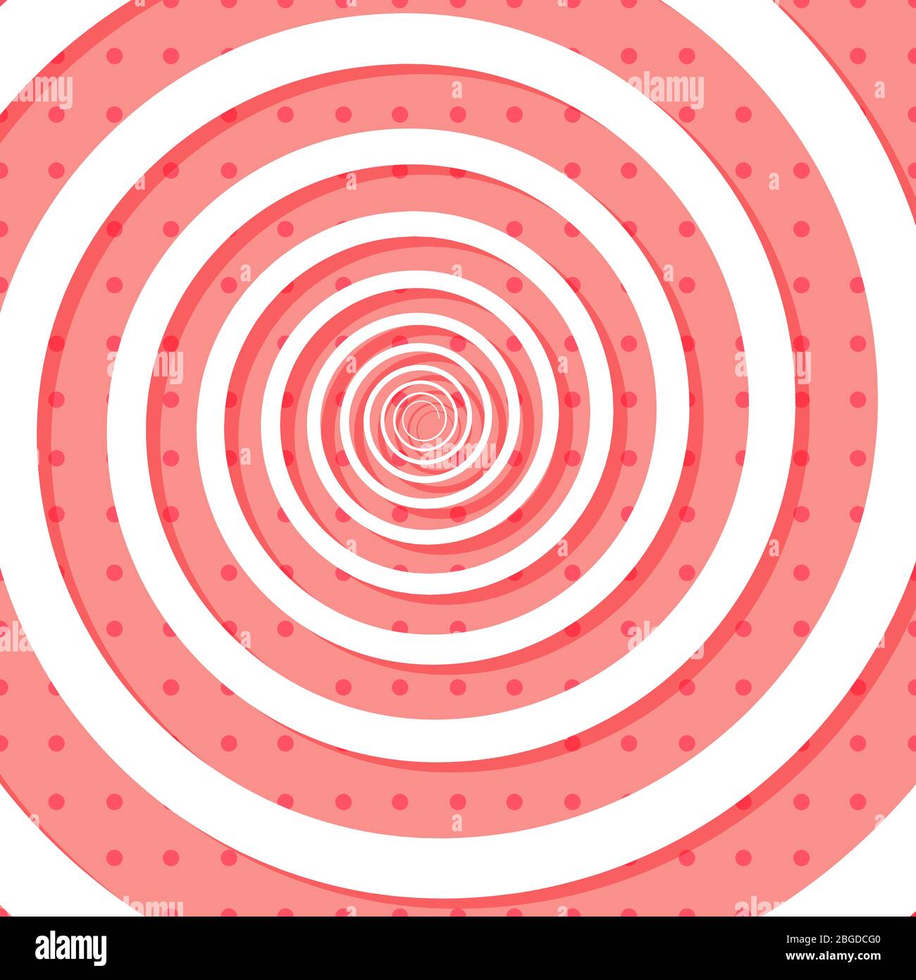 Colorato retro stile spirale con sfondo a pois polka. Illustrazione vettoriale grafica con motivo a spirale Illustrazione Vettoriale