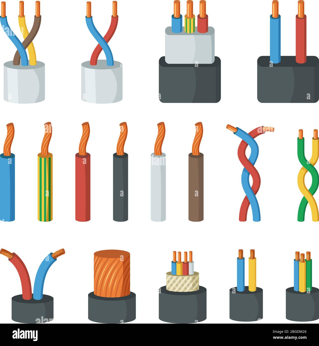 Cavi elettrici, amperaggio e colori diversi. Illustrazioni vettoriali in stile cartoon Illustrazione Vettoriale