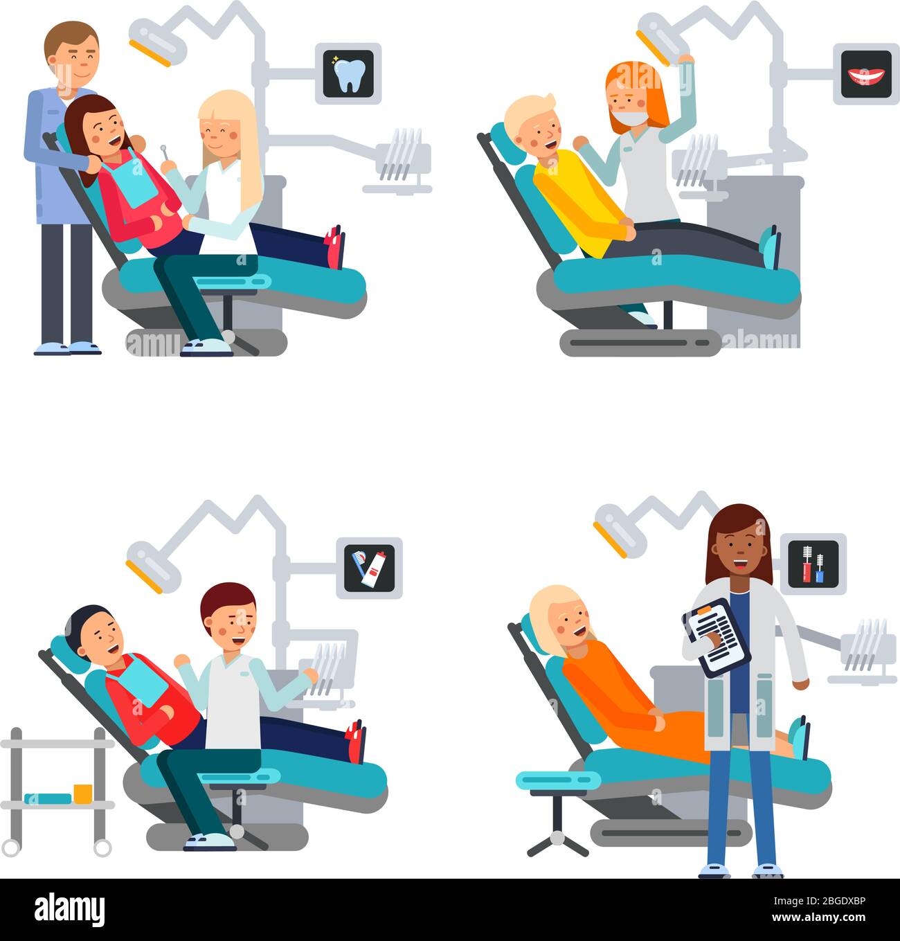 Paziente in sala dentista. Illustrazioni sulla sanità Illustrazione Vettoriale