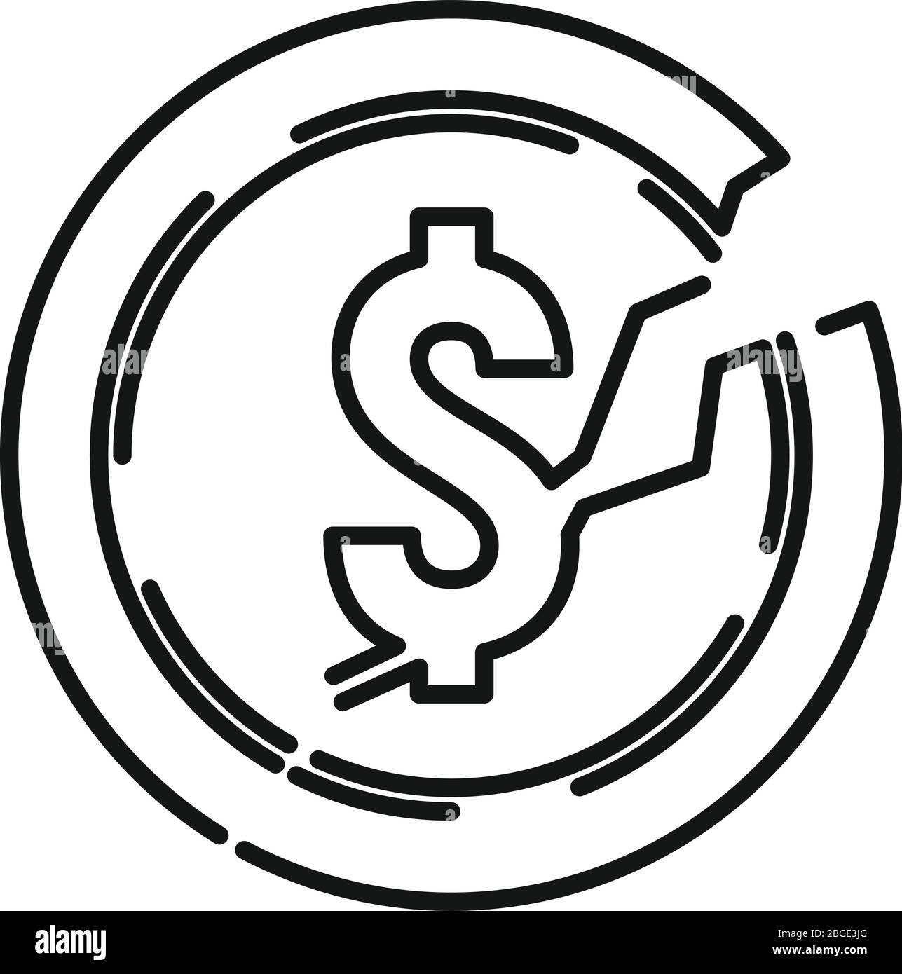 Icona moneta di fallimento. Contorno moneta moneta fallimento icona vettore per il web design isolato su sfondo bianco Illustrazione Vettoriale