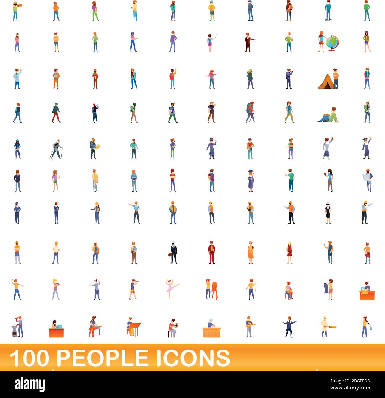 100 persone set di icone. Cartoon illustrazione di un centinaio di persone icone set di vettore isolato su sfondo bianco Illustrazione Vettoriale