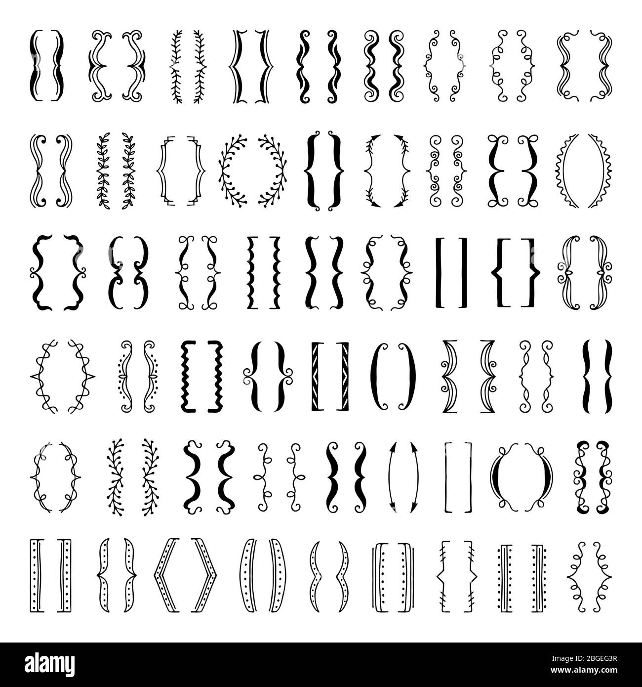 Parentesi discontinua e parentesi diverse. Set vettoriale di doodles Illustrazione Vettoriale