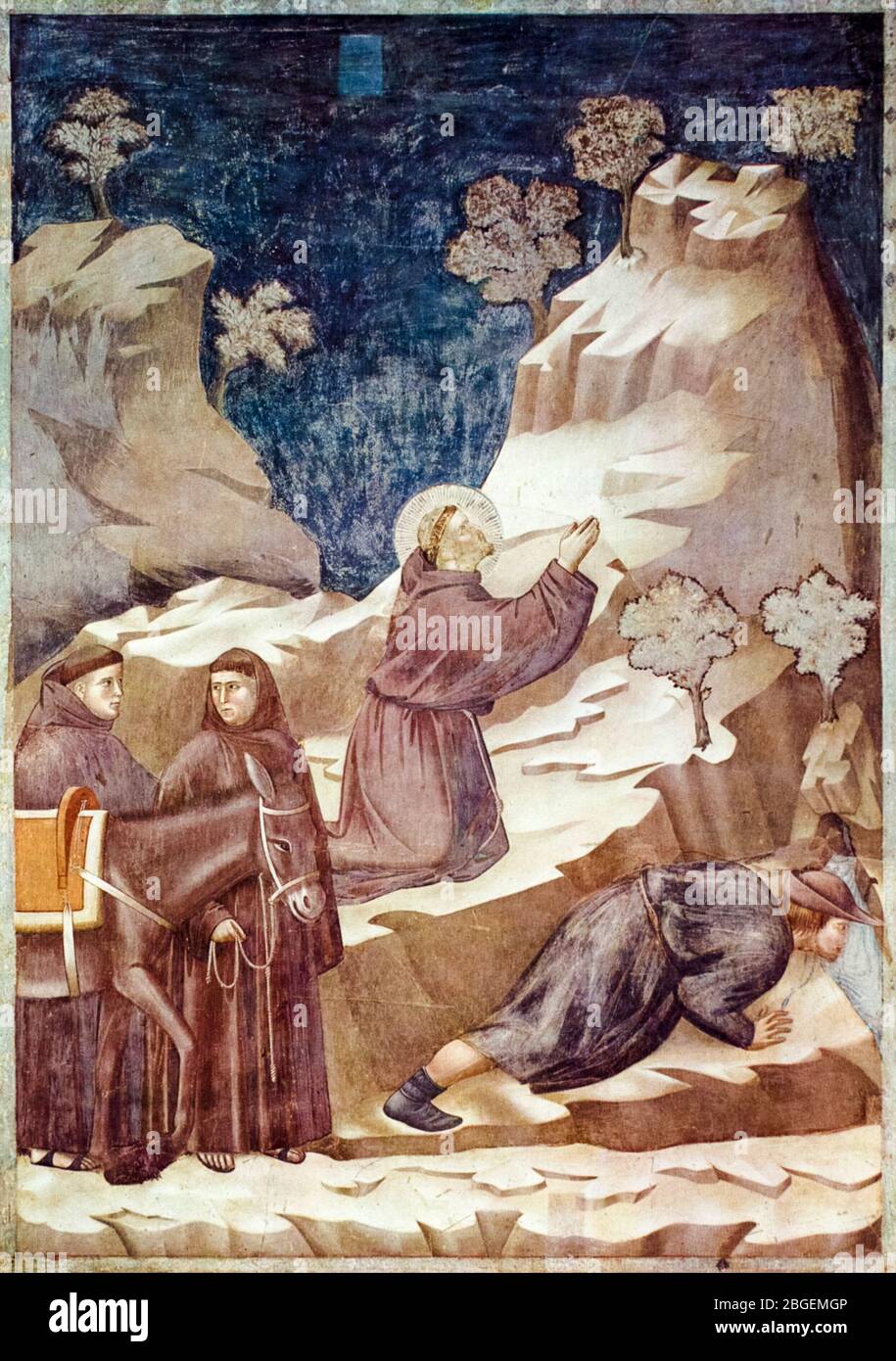 Giotto di Bondone, leggenda di San Francesco d'Assisi: Il Miracolo della Primavera, affresco, 1296-1298 Foto Stock