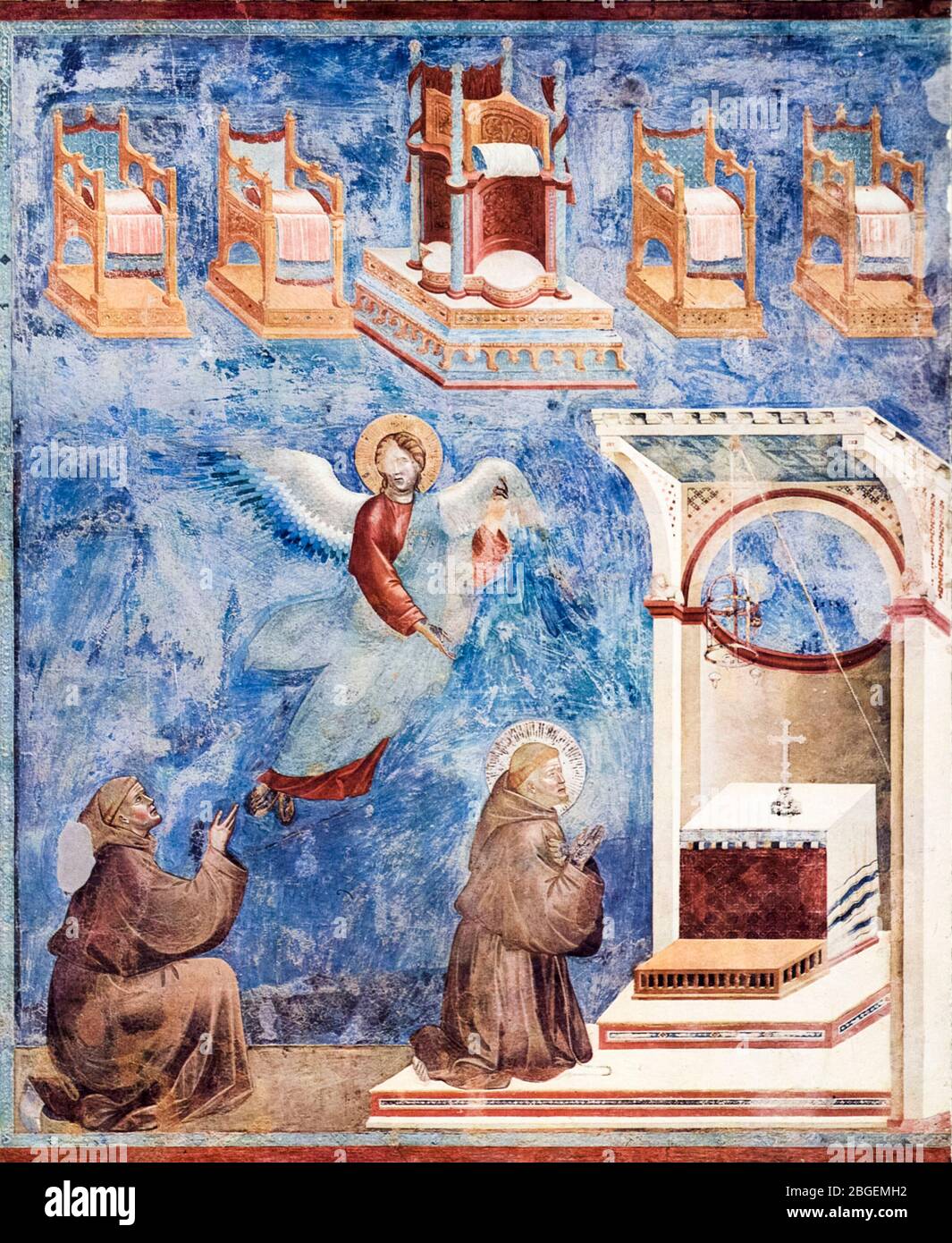 Giotto di Bondone, la visione dei Troni, (leggenda di San Francesco d'Assisi), affresco, 1296-1298 Foto Stock