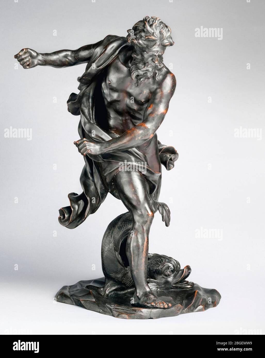 Gian Lorenzo Bernini, Nettuno con un delfino, scultura in bronzo, 1620-1680 Foto Stock