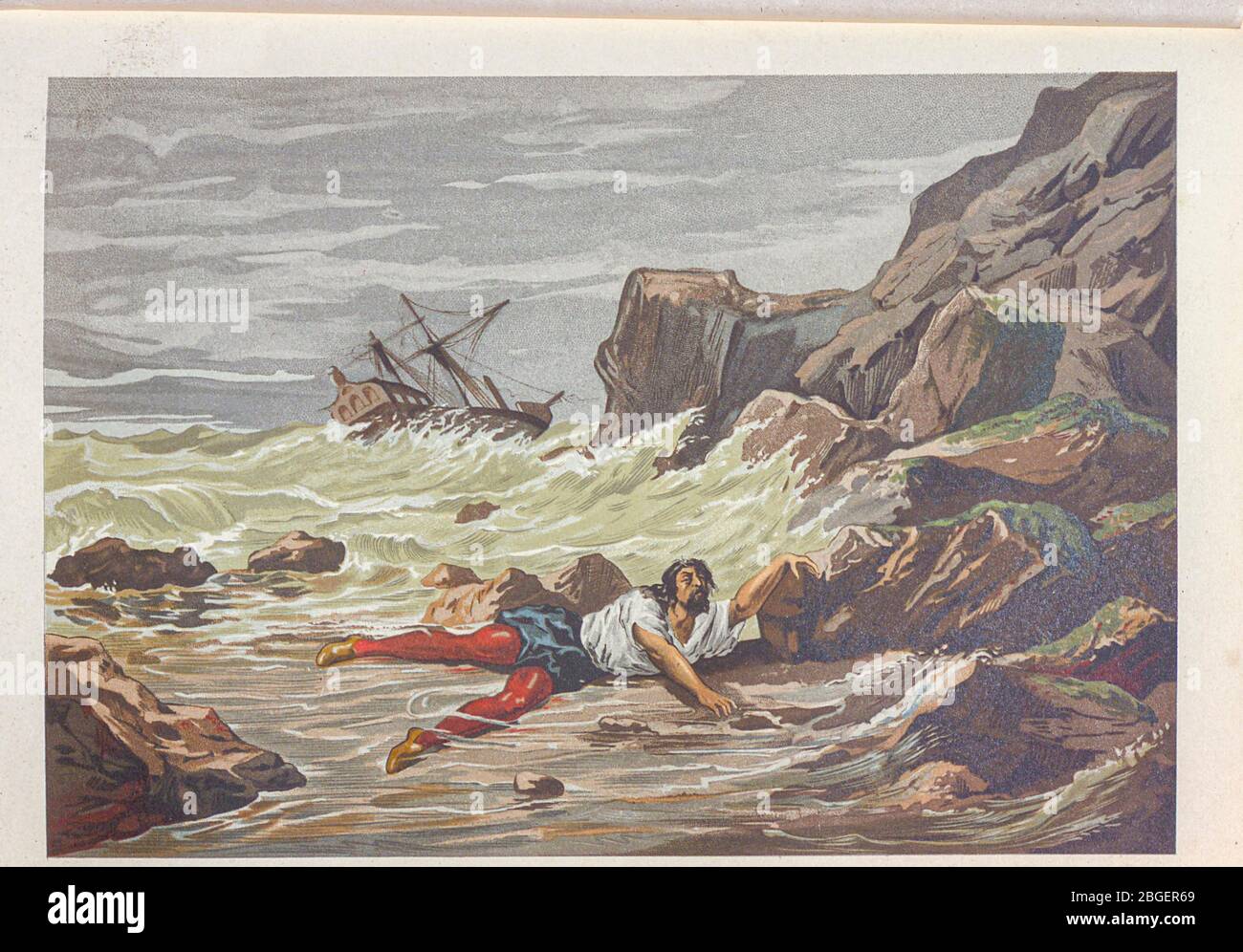 Andreas Vesalius (Andres Vesale) (31 dicembre 1514 – 15 ottobre 1564) naufragò sull'isola del Mar Ionio di Zante (Zante) dove fu sepolto. Andreas Vesalius è la forma latinizzata dell'olandese Andries van Wesel. Dal libro la ciencia y sus hombres : vidas de los sabios ilustres desde la antigüedad hasta el siglo XIX T. 2 [Scienza e suoi uomini: Vite dei saggi illustri dall'antichità al Vol 2 del XIX secolo] di Figuier, Louis, (1819-1894); Casabó y Pagés, Pelegrín, n. 1831 pubblicato a Barcellona da D. Jaime Seix, editore , 1879 (Imprenta de Baseda y Giró) Foto Stock