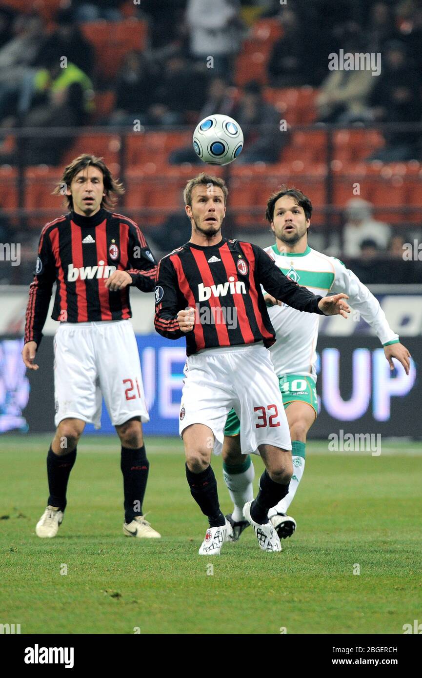 Milano Italia, 26/02/2009 UEFA Cup, AC Milan - Werder Bremen : David Beckham Foto Stock