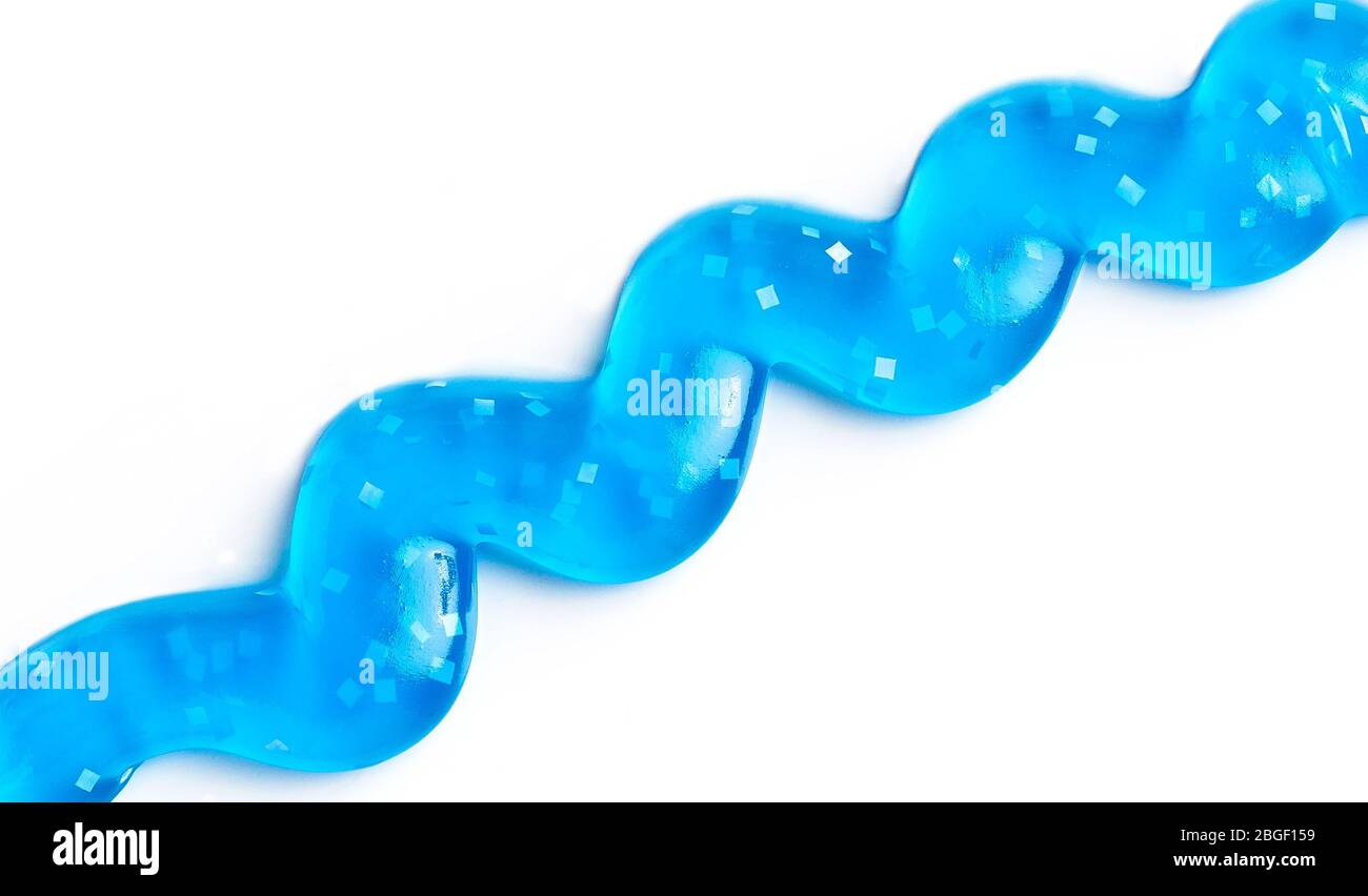 Dentifricio Wave, Vista dall'alto, piatto, su sfondo bianco Foto Stock