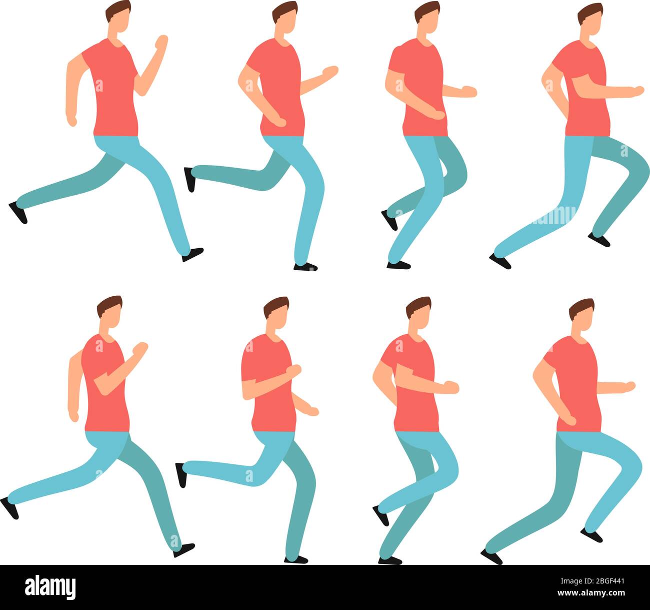Uomo da corsa con cartoni animati in abiti casual. Jogging maschile giovane. Sequenza di fotogrammi di animazione insieme di vettori isolati. Animazione giovane personaggio corsa, sport Walk Runner illustrazione Illustrazione Vettoriale