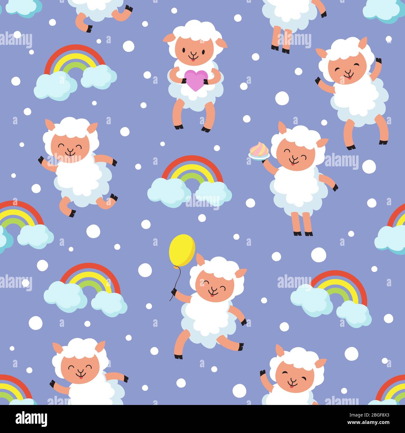 Agnello bianco, piccolo bambino di pecora. Motivo vettoriale dolce sogno senza cuciture. Sfondo del carattere delle pecore, illustrazione colorata dell'animale da sogno Illustrazione Vettoriale