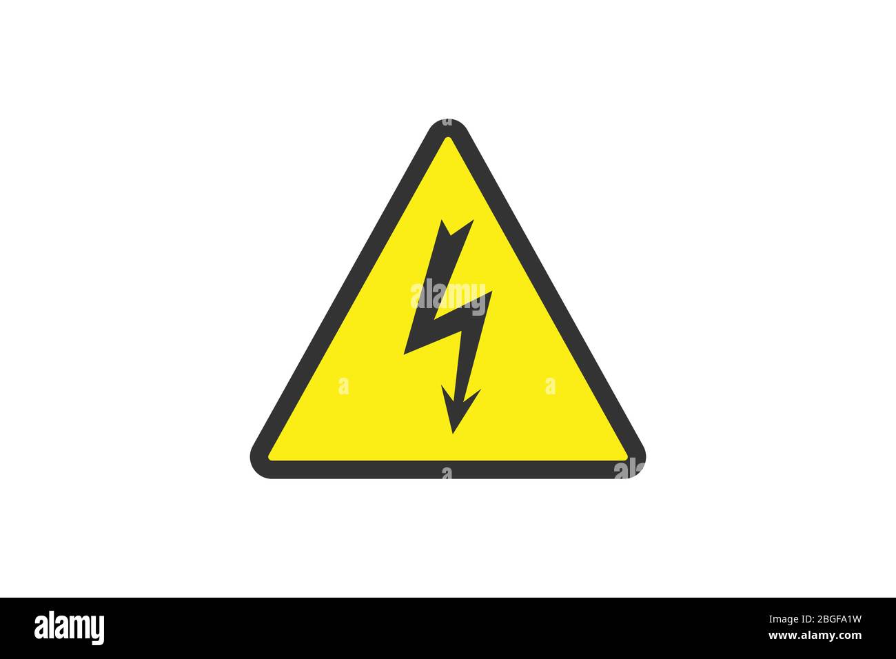 Simbolo di avvertimento giallo piatto. Icona di avvertenza e segno di pericolo isolato su sfondo bianco per l'uso su web design, tipografia, ui, app, sul roa Illustrazione Vettoriale