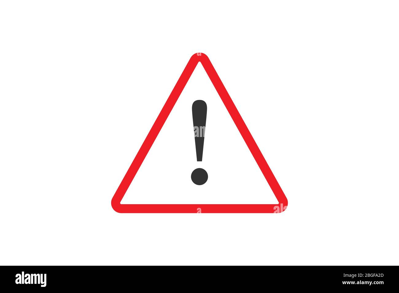 Simbolo di avvertimento giallo piatto. Icona di avvertenza e segno di pericolo isolato su sfondo bianco per l'uso su web design, tipografia, ui, app, sul roa Illustrazione Vettoriale