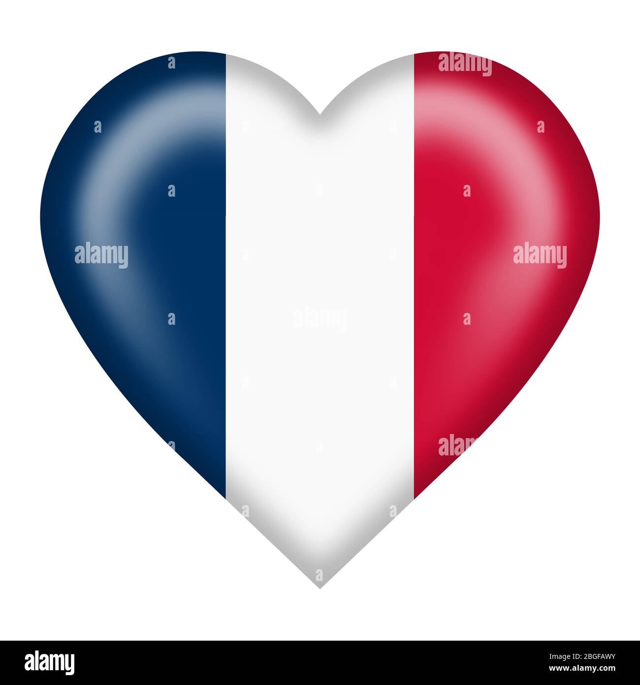 Pulsante cuore bandiera Francia isolato su bianco con tracciato di ritaglio Foto Stock