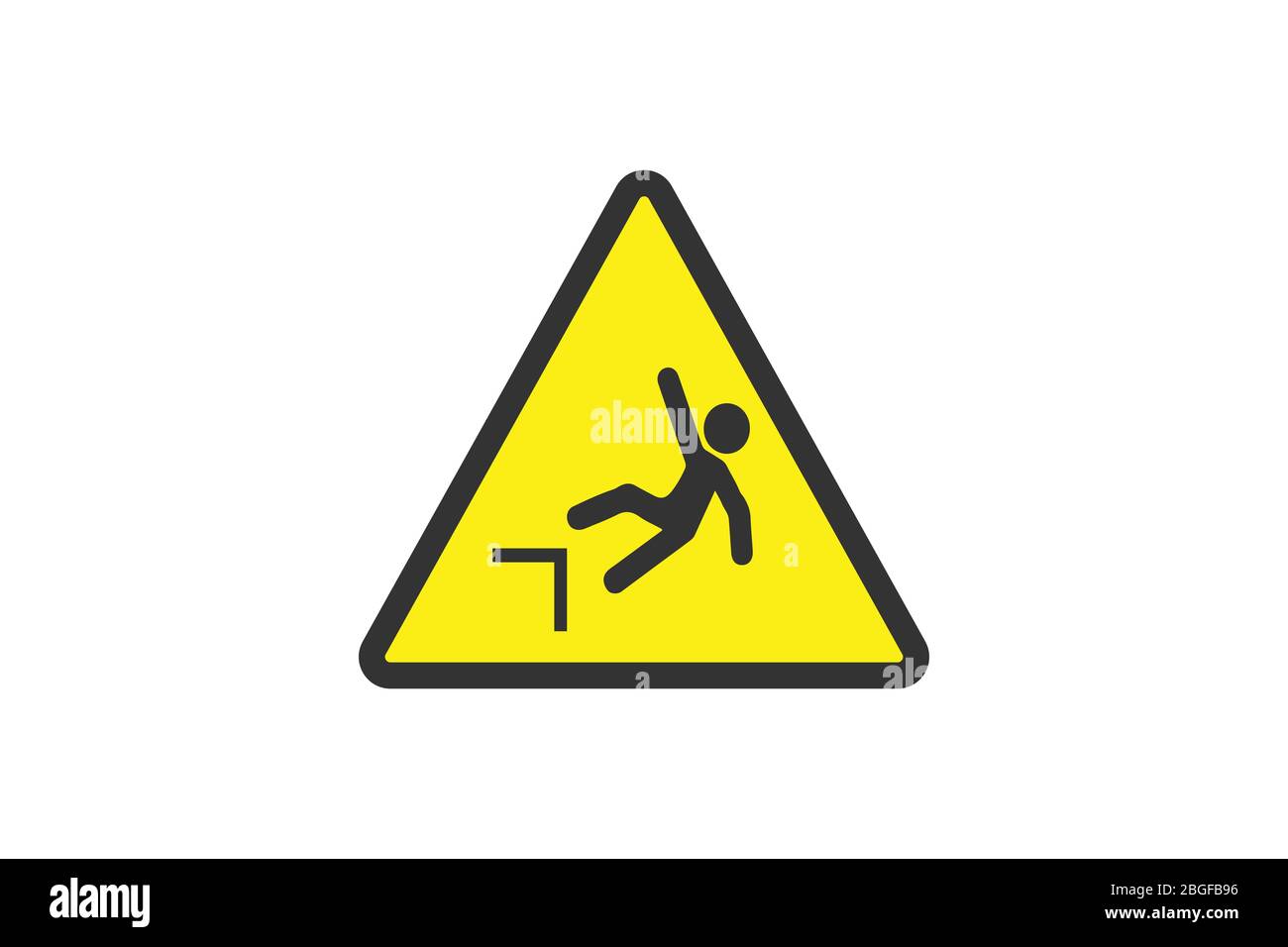 Simbolo di avvertimento giallo piatto. Icona di avvertenza e segno di pericolo isolato su sfondo bianco per l'uso su web design, tipografia, ui, app, sul roa Illustrazione Vettoriale