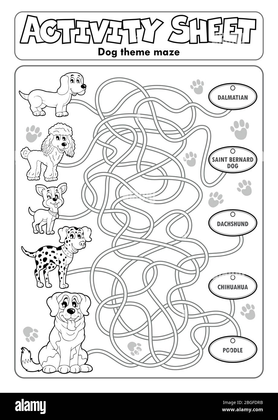 Foglio attività tema cane 1 - eps10 illustrazione vettoriale. Illustrazione Vettoriale