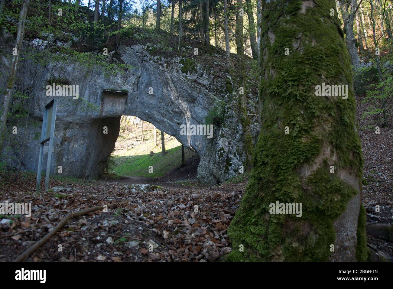 Felstor bei der quelle der Birs beim Pierre Pertuis im Berner Jura Foto Stock