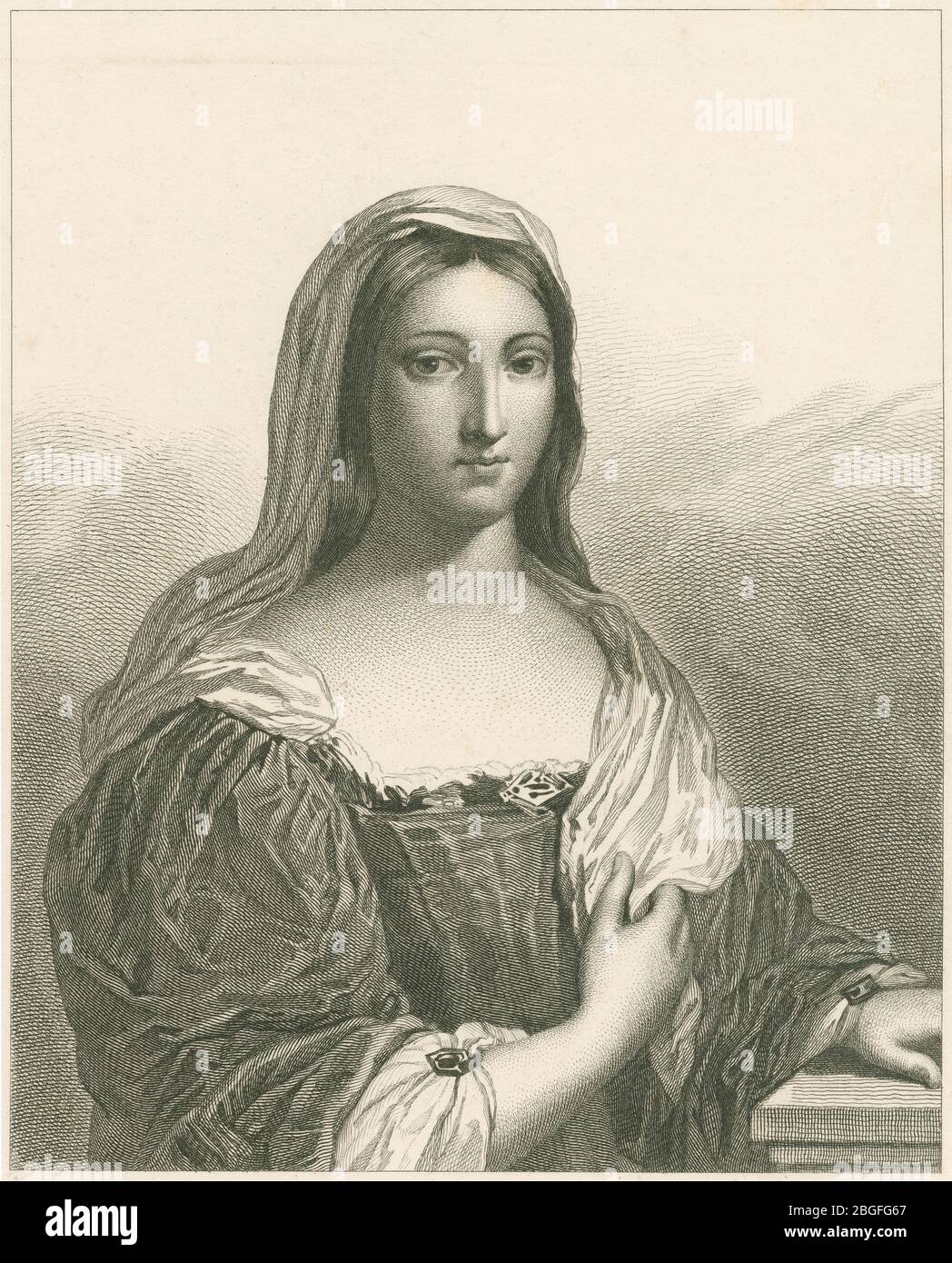 Incisione antica, Blanche di Castiglia. Blanche di Castiglia (1188-1252) fu Regina di Francia per matrimonio con Luigi VIII FONTE: INCISIONE ORIGINALE Foto Stock