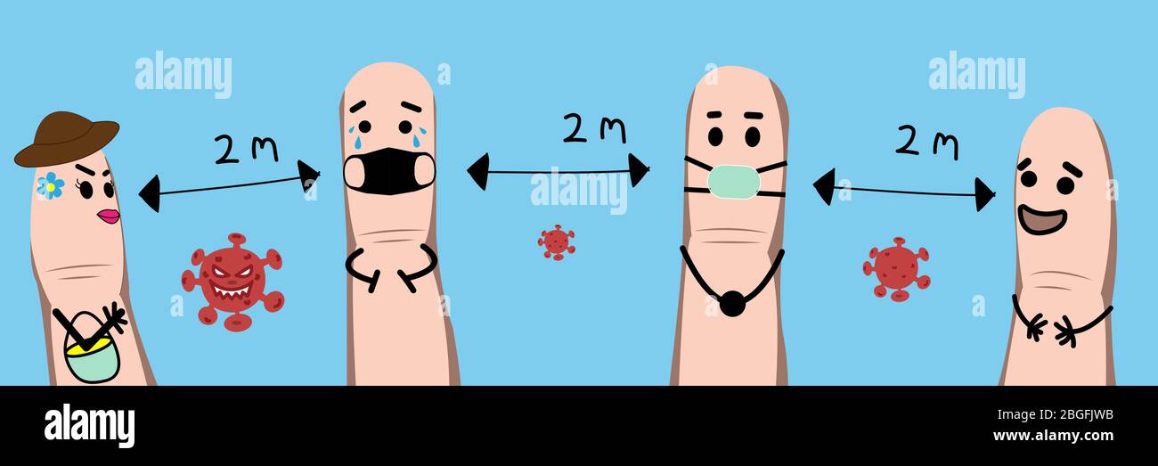 Barrette banner di distanza sociale. Mantenere la distanza per proteggere dalle malattie del virus della corona COVID-19. Idea per l'epidemia e la prevenzione COVID-19 Illustrazione Vettoriale