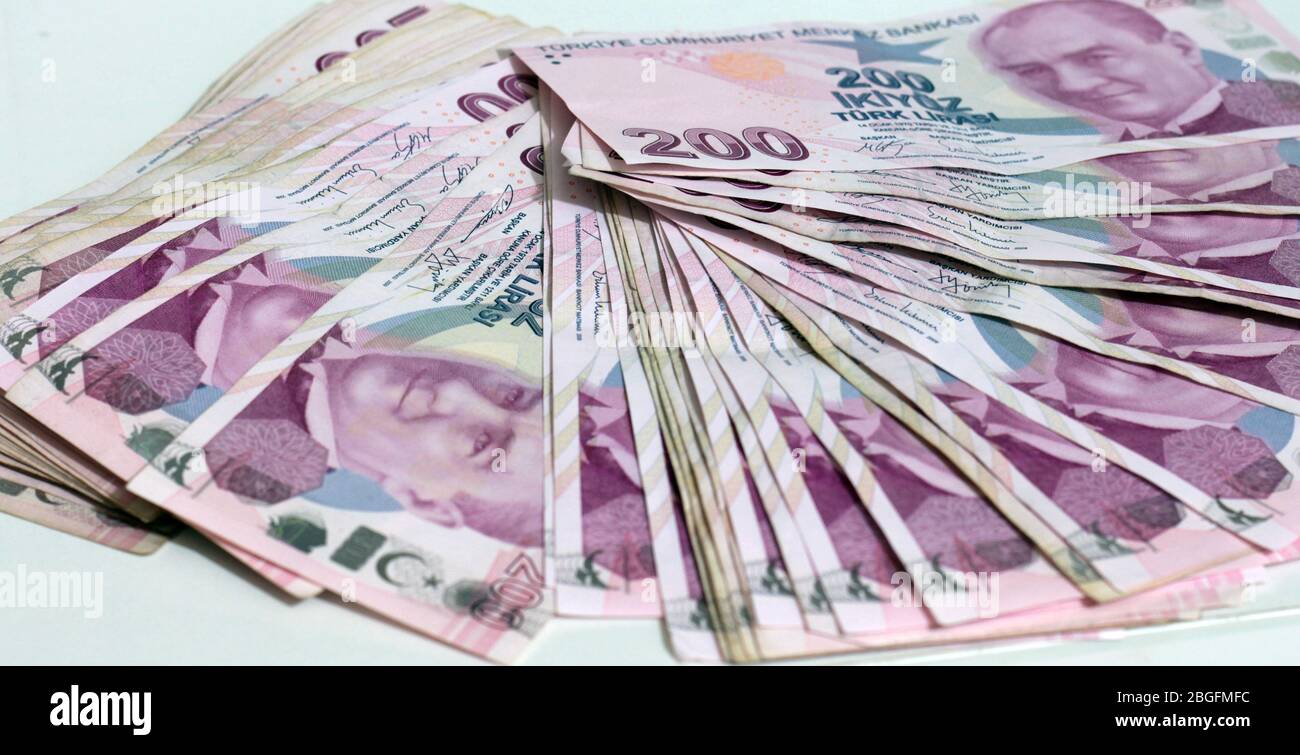 Banconota turca Lira. 50, 100, 200 lira turca. Foto Stock
