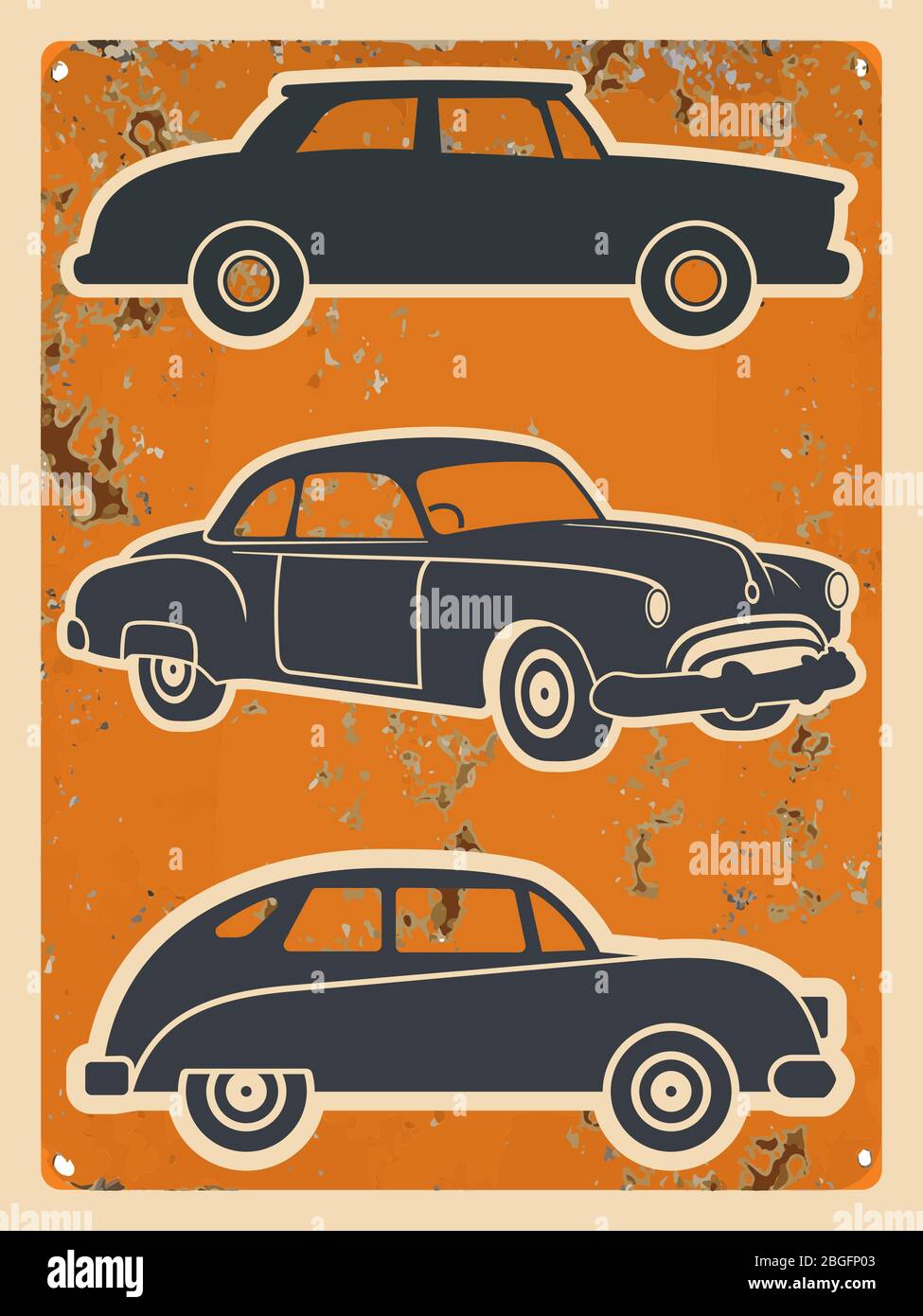 Set adesivi per auto retro. Vintage auto su sfondo grunge. Illustrazione vettoriale Illustrazione Vettoriale
