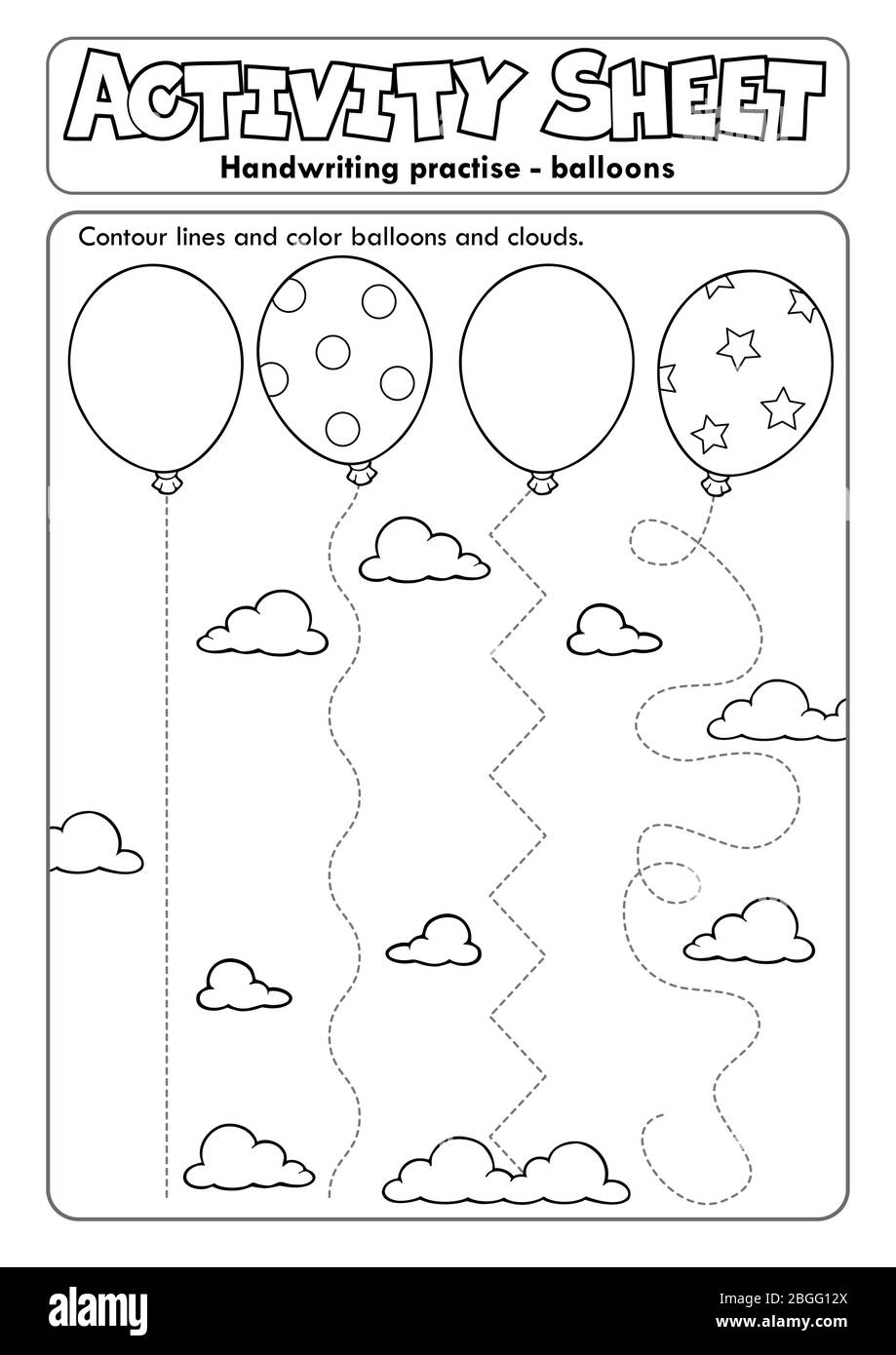Foglio attività pratica di scrittura a mano argomento 1 - eps10 illustrazione vettoriale. Illustrazione Vettoriale