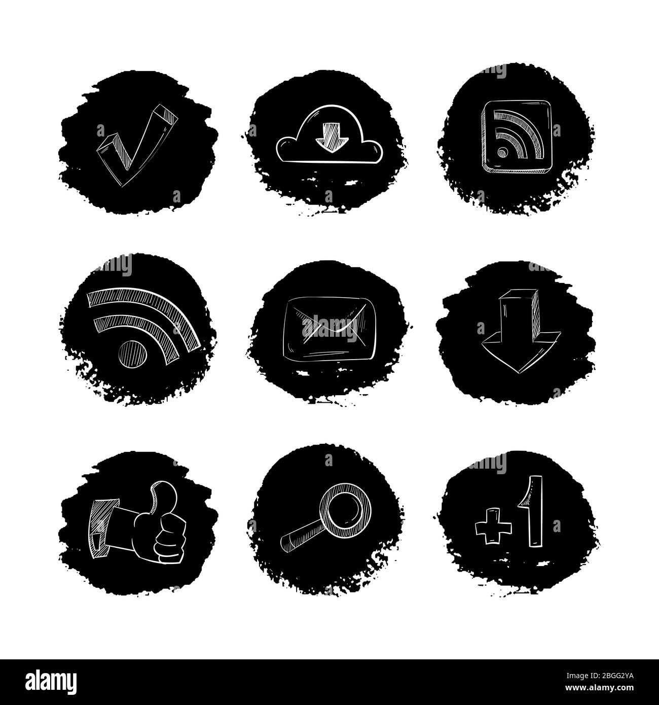 Le icone disegnate a mano sui social media sono isolate in bianco. Illustrazione vettoriale Illustrazione Vettoriale