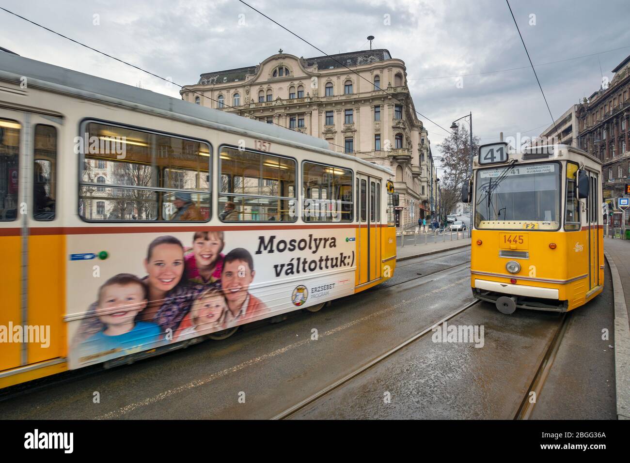 Tram antichi a Budapest, Ungheria Foto Stock