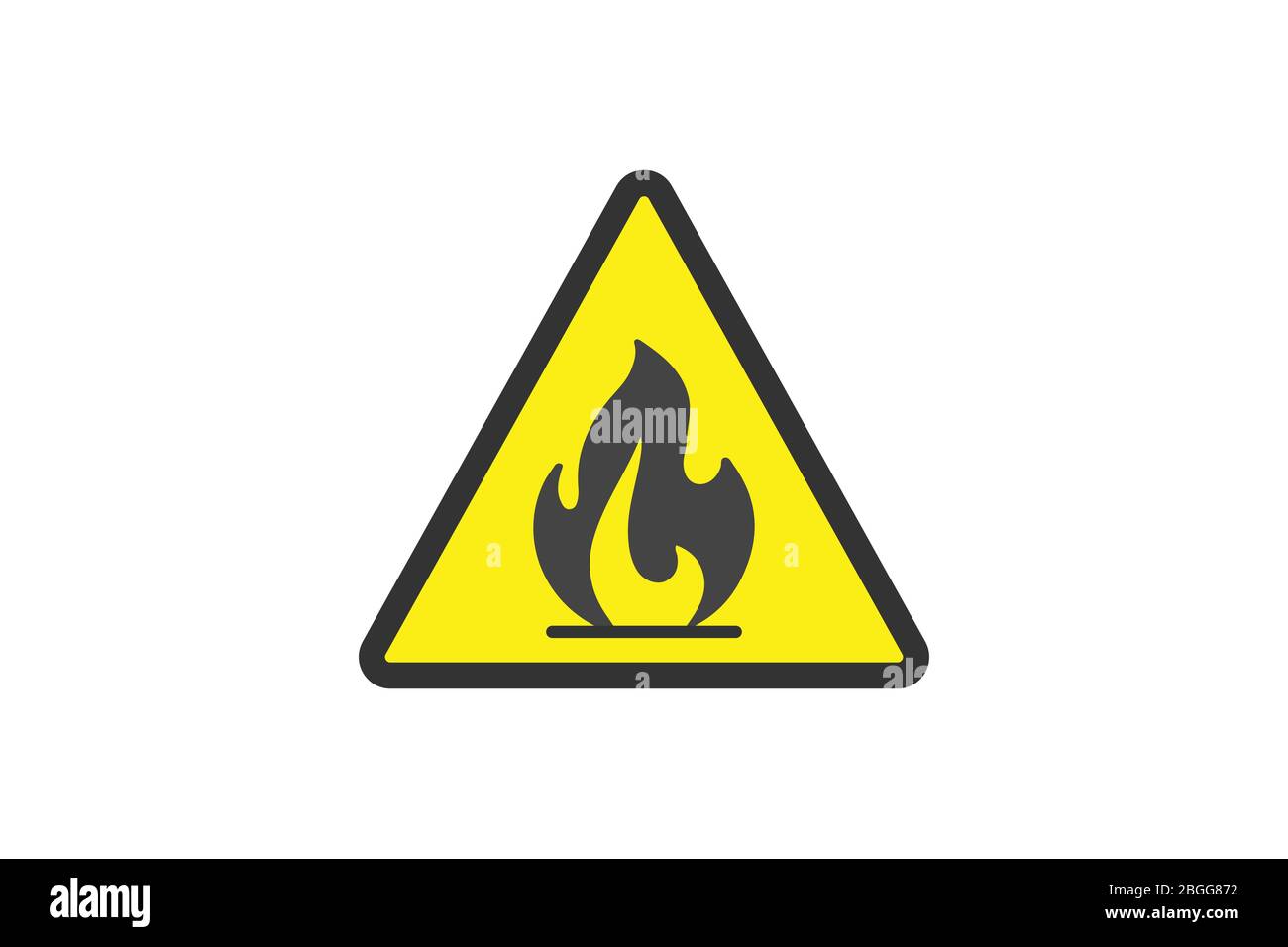 Simbolo di avvertimento giallo piatto. Icona di avvertenza e segno di pericolo isolato su sfondo bianco per l'uso su web design, tipografia, ui, app, sul roa Illustrazione Vettoriale