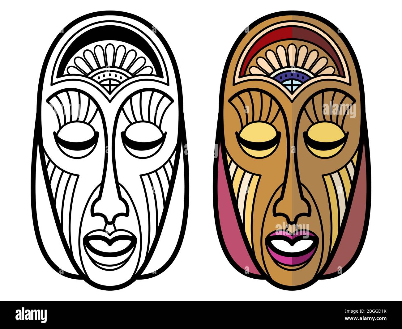 Maschere tribali africane, messicane, indiane di set isolato su sfondo bianco. Illustrazione vettoriale Illustrazione Vettoriale