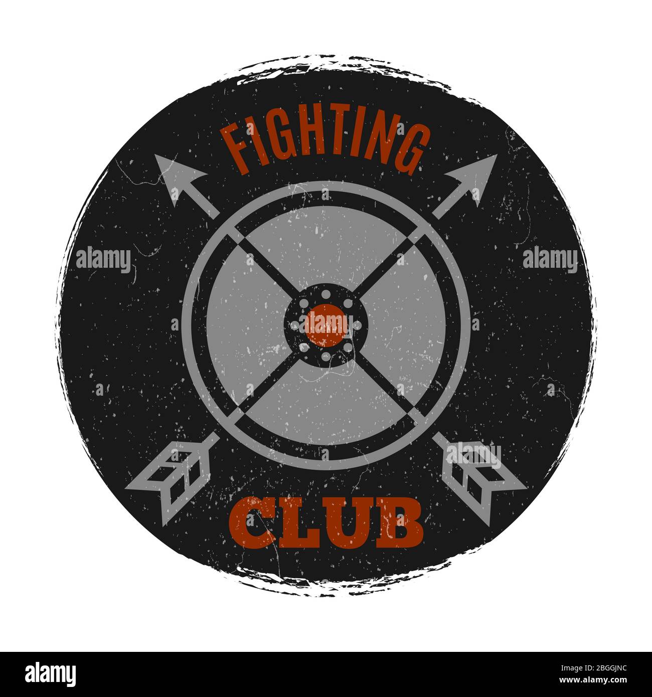 Etichetta club di combattimento con effetto grunge vintage. Freccia a croce, illustrazione vettoriale Illustrazione Vettoriale