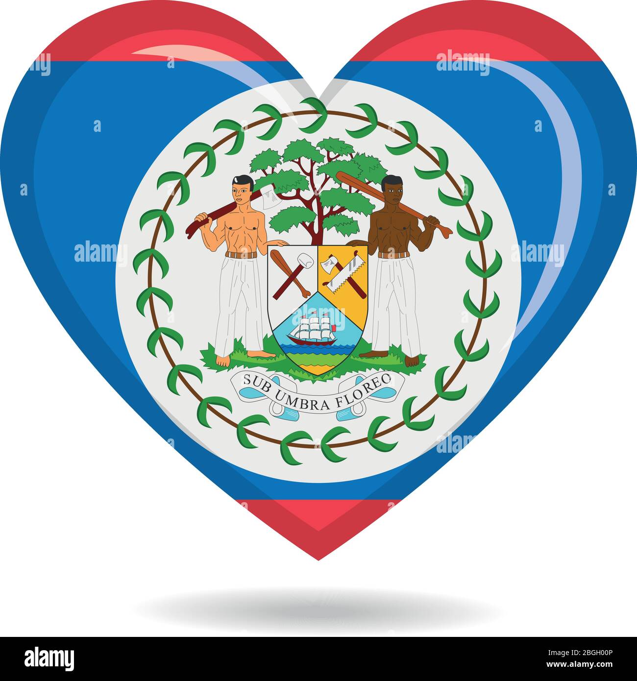 Bandiera nazionale del Belize in figura vettoriale a forma di cuore Illustrazione Vettoriale