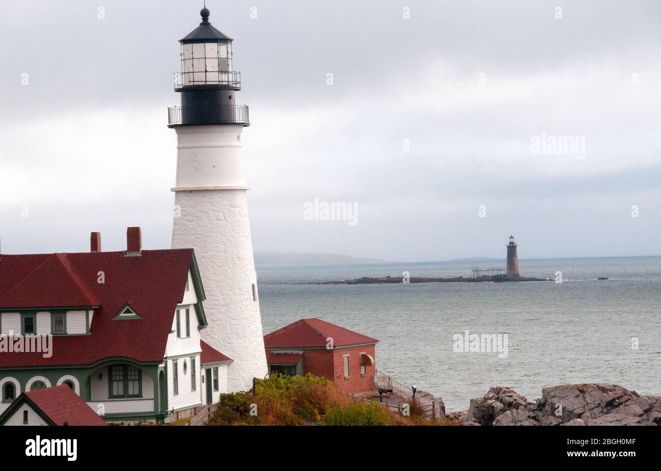 Portland Head Light e Halfway Rock Lighthouse Foto Stock