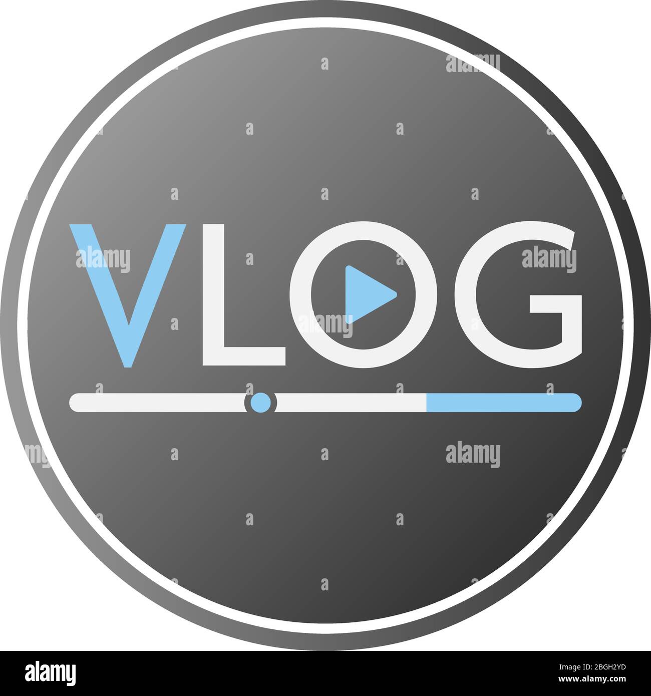 icona o simbolo vlog piatto rotondo con illustrazione vettoriale del pulsante di riproduzione Illustrazione Vettoriale