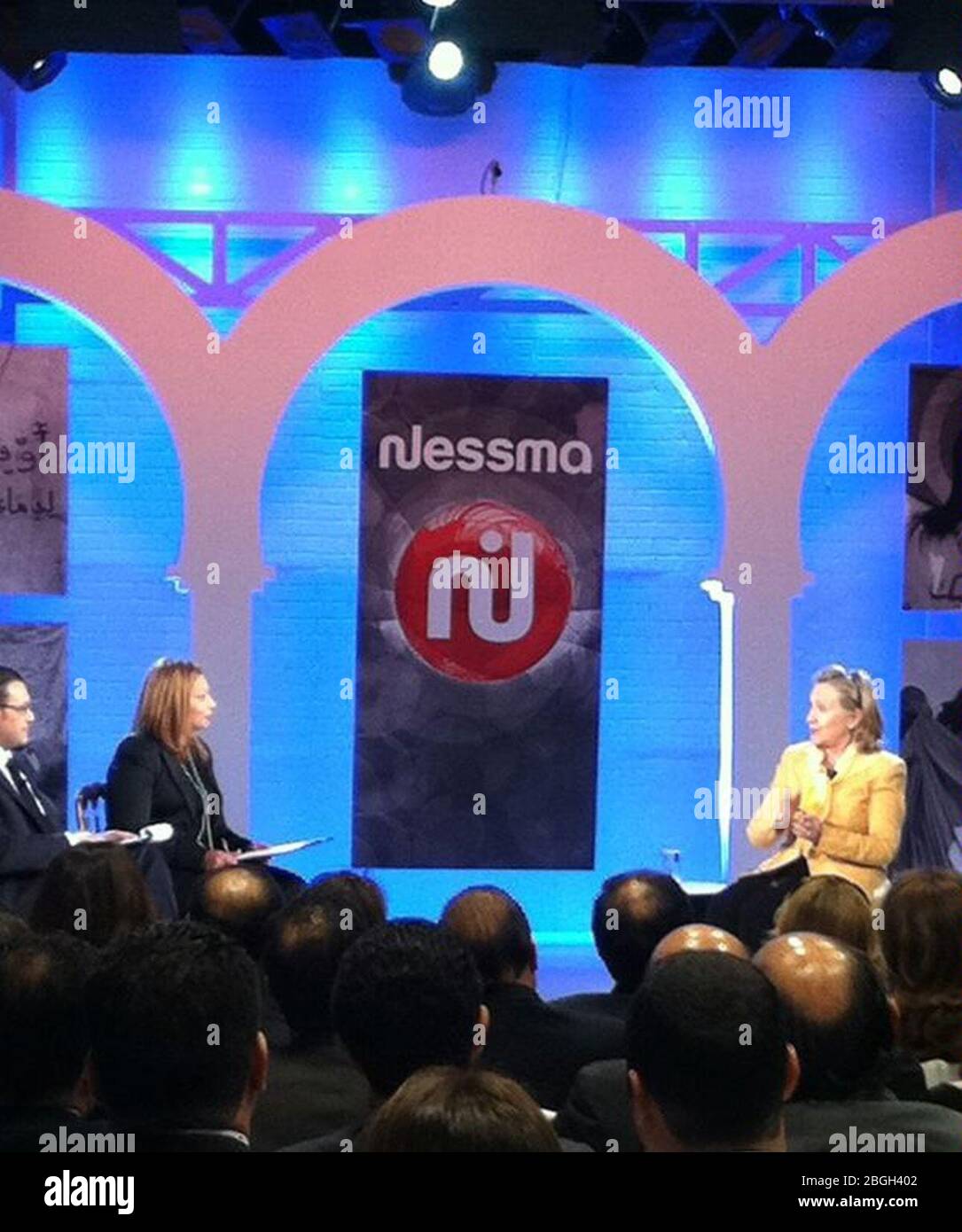 Hillary Rodham Clinton su Nessma a Tunisi. Foto Stock