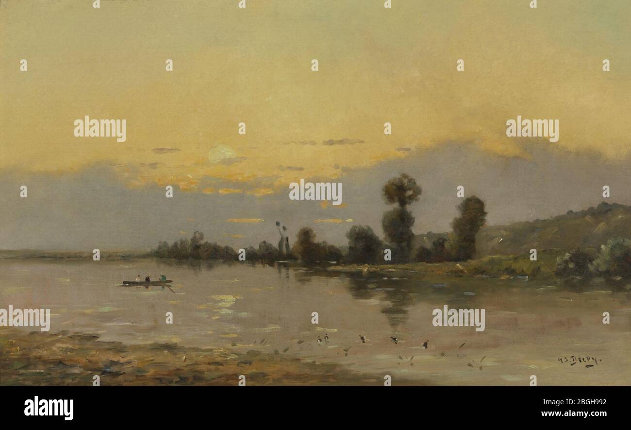 Hippolyte Camille Delpy - une vue sur le fleuve au couler du soleil. Foto Stock