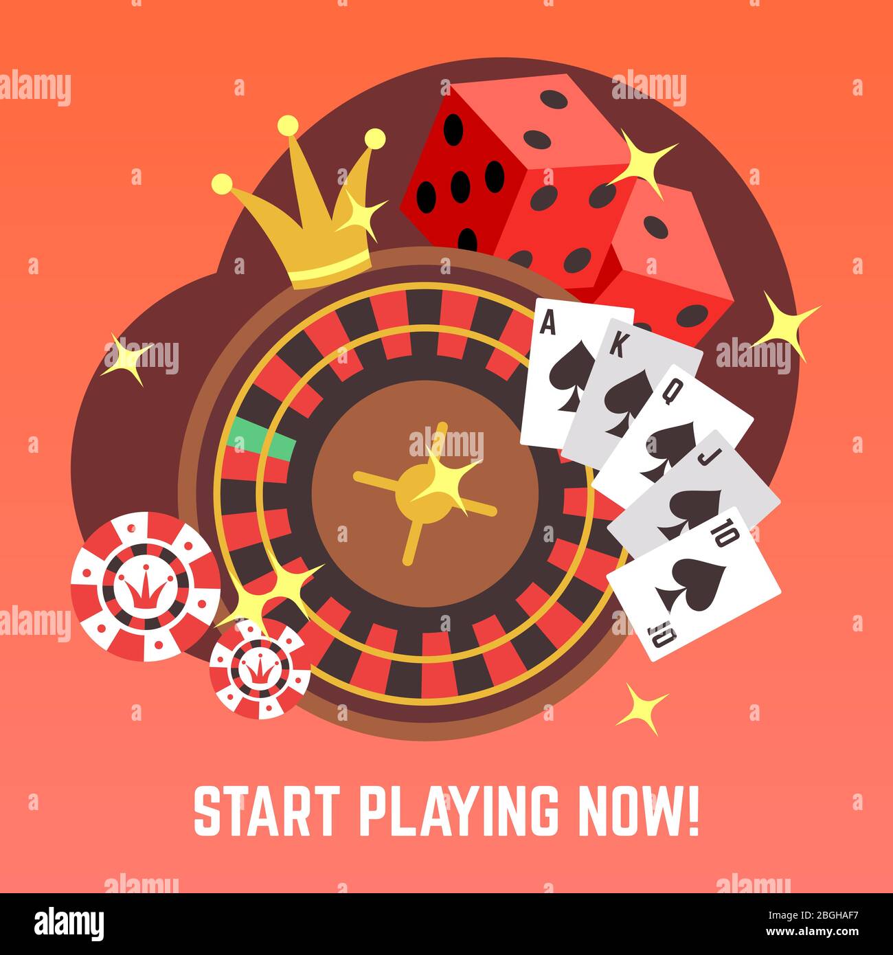 Concetto vettoriale di gioco del casino piatto con jackpot di vincita dei soldi. Poker e roulette, gioco di fortuna e illustrazione del gioco Illustrazione Vettoriale