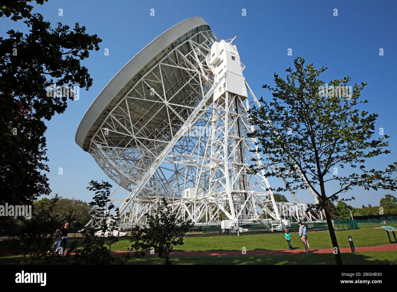 Jodrell Bank radio telescope, Jodrell Bank Observatory, Holmes Chapel, University of Manchester, Macclesfield, Cheshire, Inghilterra, Regno Unito, SK11 9DL Foto Stock