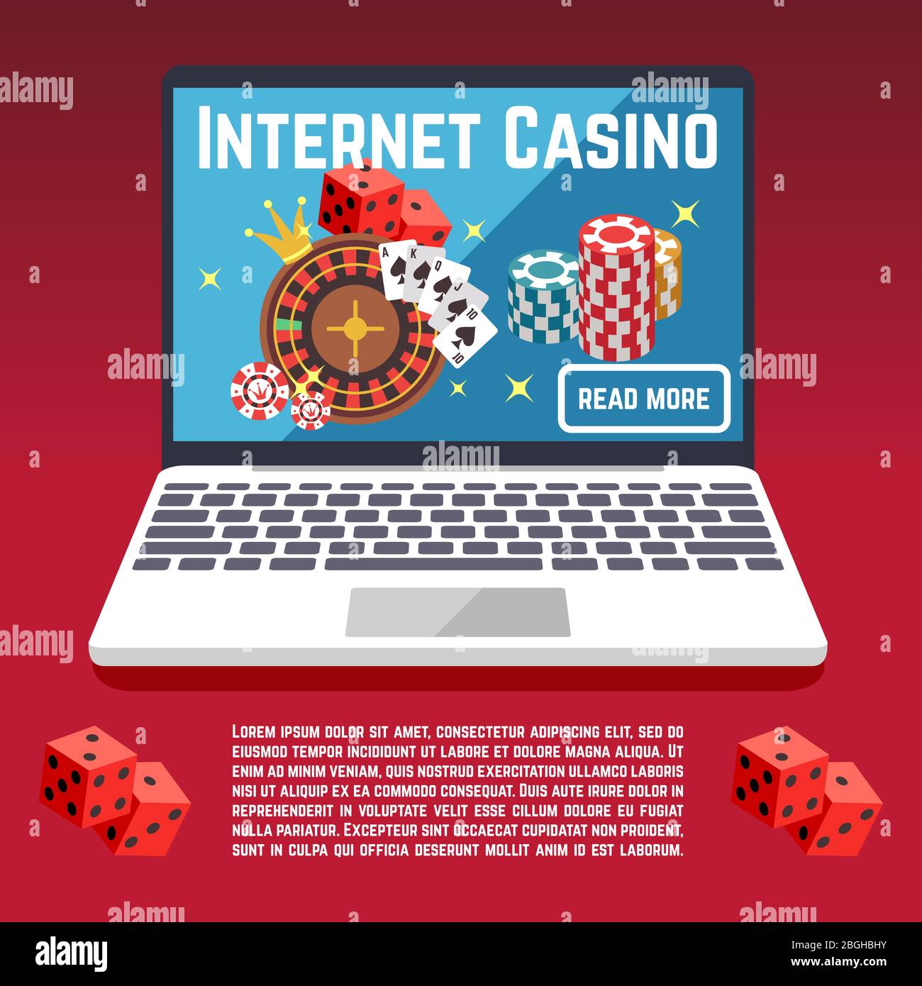 Modello di pagina di casino' su Internet con dadi, poker, carte. Web poker e gioco d'azzardo illustrazione del gioco Illustrazione Vettoriale