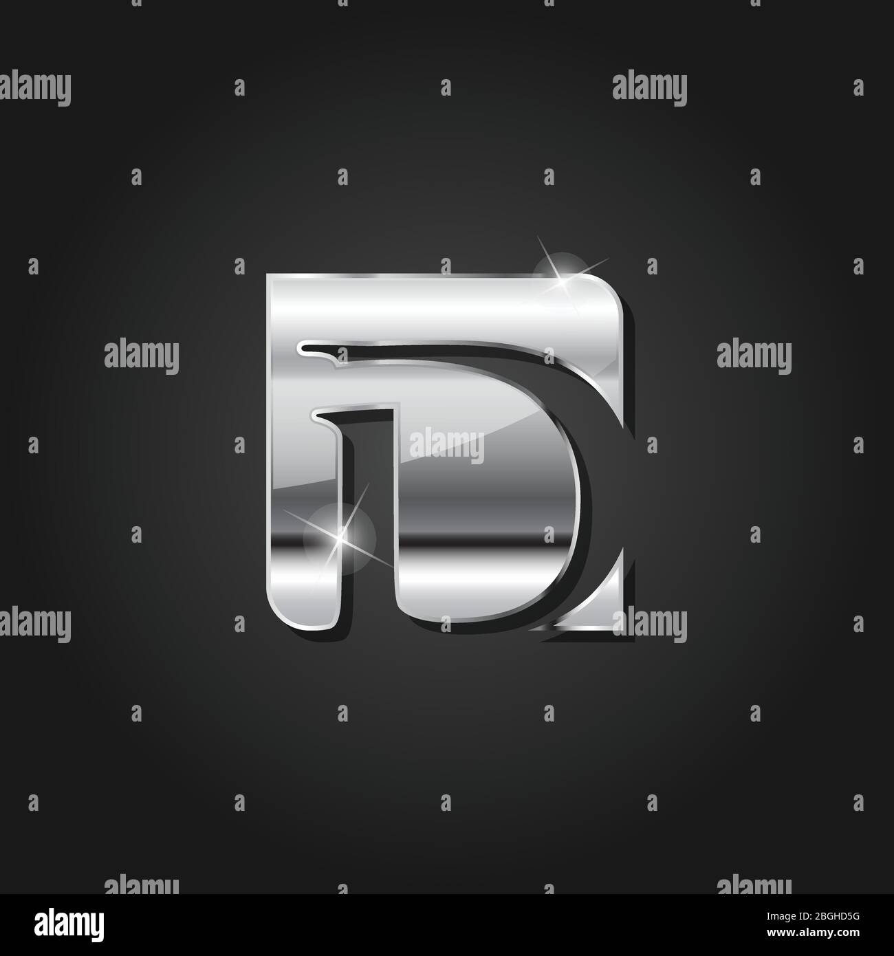 Lettera D argento lucido colore metallizzato Lettermark logo design vettoriale isolato su sfondo scuro Illustrazione Vettoriale