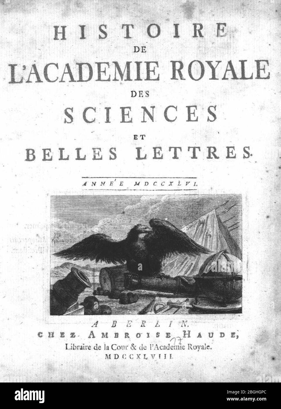 Histoire de l'Académie Royale des Sciences et des Belles-Lettres de Berlin 1746 (Berlin Haude, 1748). Foto Stock