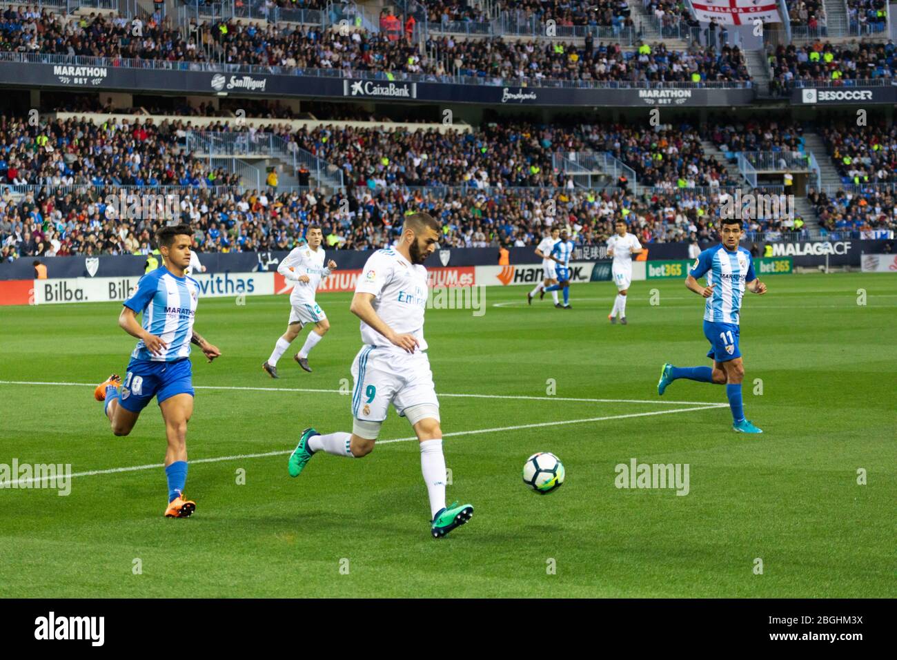 Málaga, Spagna. 15 aprile 2018. La Liga Match Málaga C.F. - Real Madrid C.F. Foto Stock