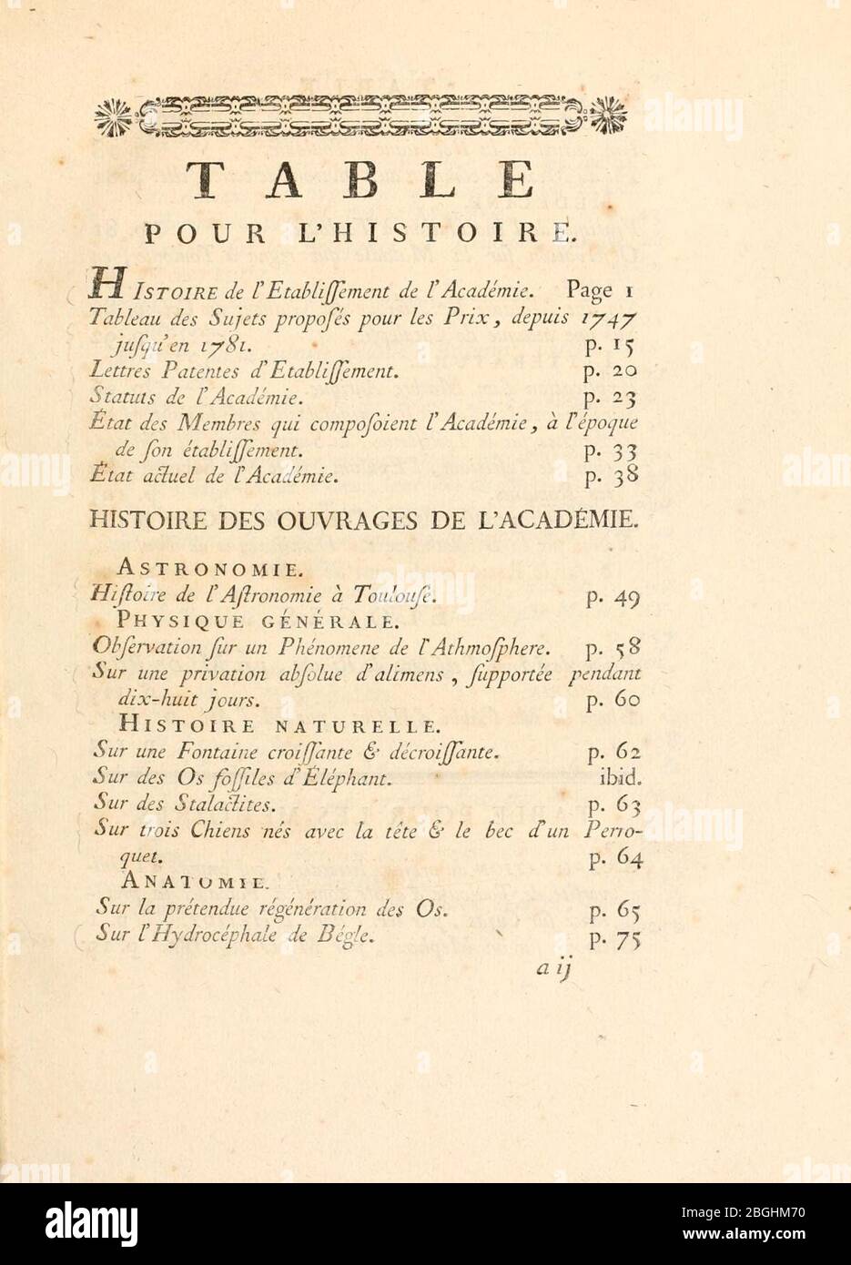 Histoire et Memoires de l'Academie Royale des Sciences, inscriptions et Belles-Lettres de Toulouse Foto Stock