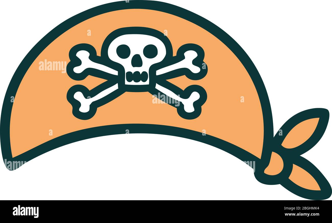iconica immagine in stile tatuaggio della sciarpa con testa pirata Illustrazione Vettoriale