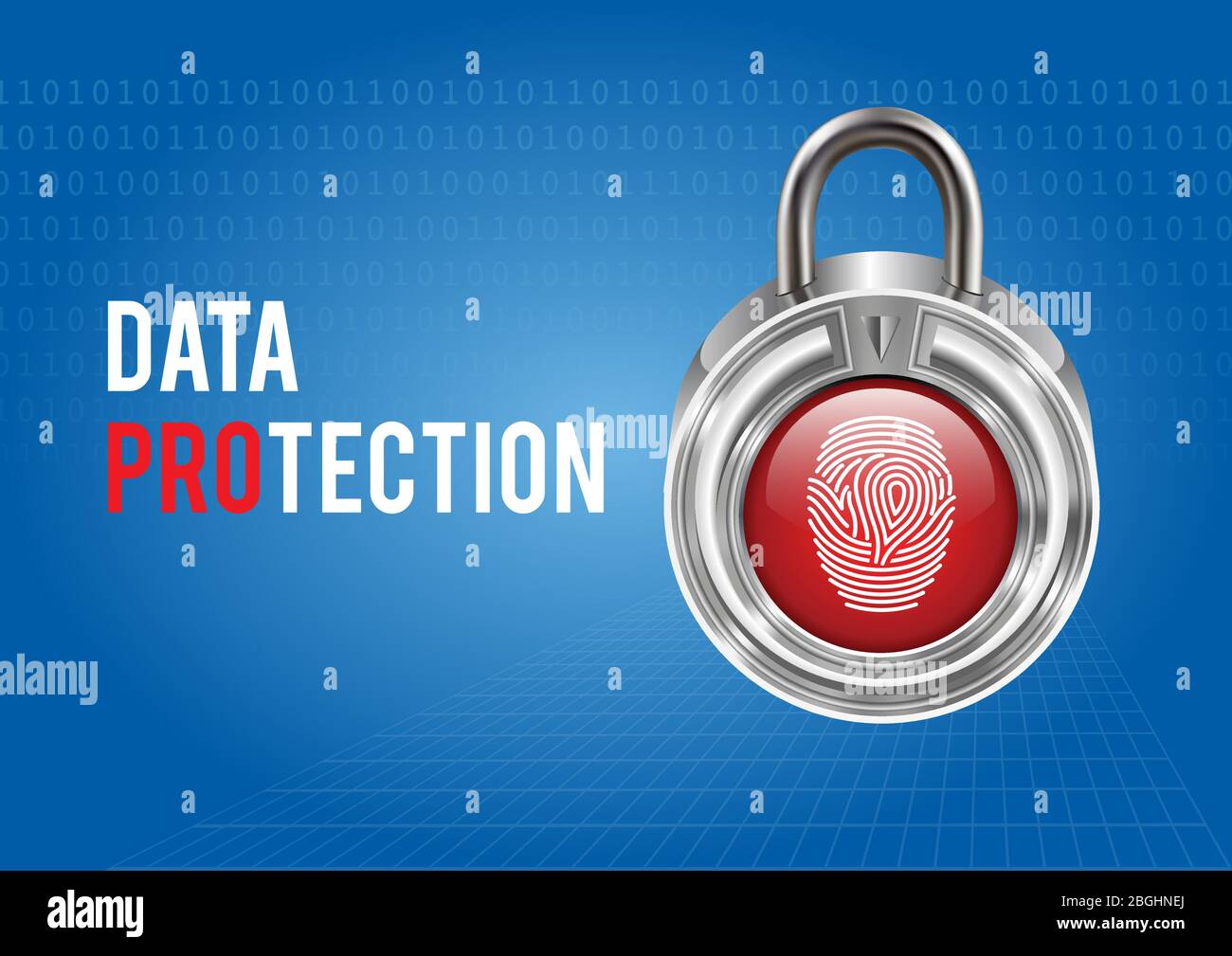 Grafica vettoriale che raffigura un sistema di sicurezza dei dati utilizzando un'impronta digitale. Illustrazione Vettoriale